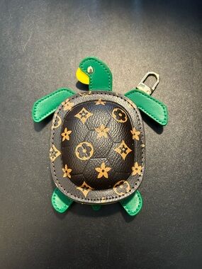 New Upcycled LV Green Turtle Coin Pouch Keychain